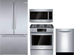 Bosch BORERADWMW2035 4 Piece Kitchen Appliances Package with French Door  Refrigerator, Gas Range, Dishwasher and Over the Range Microwave in  Stainless Steel