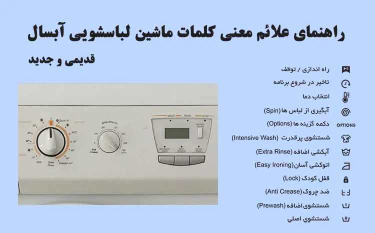 معنی کلمات روی ماشین لباسشویی آبسال