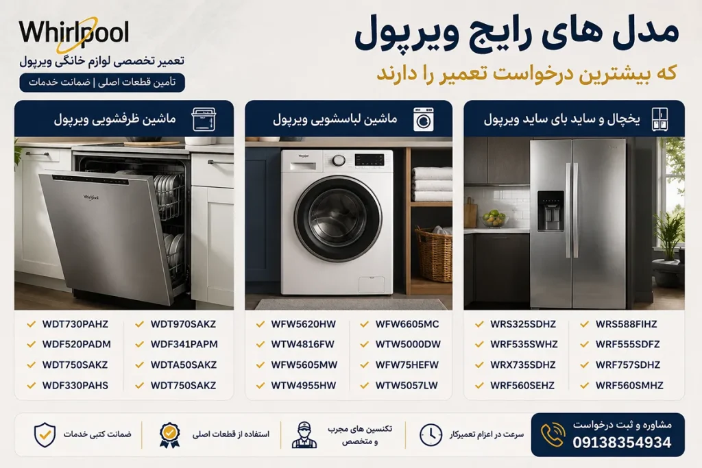 مدلهای رایج ویرپول Whirlpool که برای حل مشکل به اصفهان تعمیر مراجعه میکنند